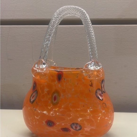 Murano Orange Mini Bag Vase with Artistic Glass Design 1960s - Picture 2 of 3